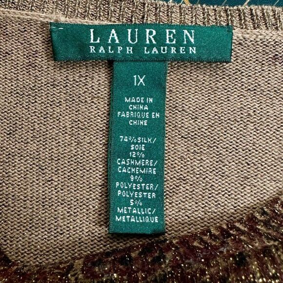 Ralph Lauren Women Brown Paisley Silk Cashmere Metallic Sweater Size 1X - Picture 5 of 9
